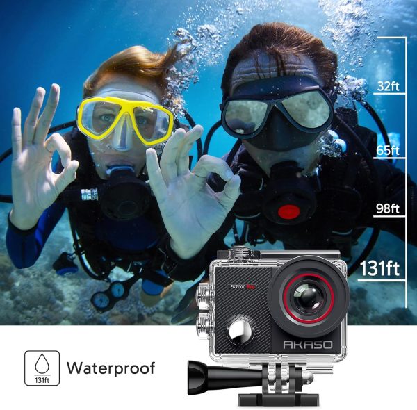 AKASO EK7000 Pro 4K30fps Action Camera with Touch Screen EIS 131ft Waterproof Underwater Camera Remote Control 5X Zoom with Helmet Accessories Kit (Standalone) - Image 4