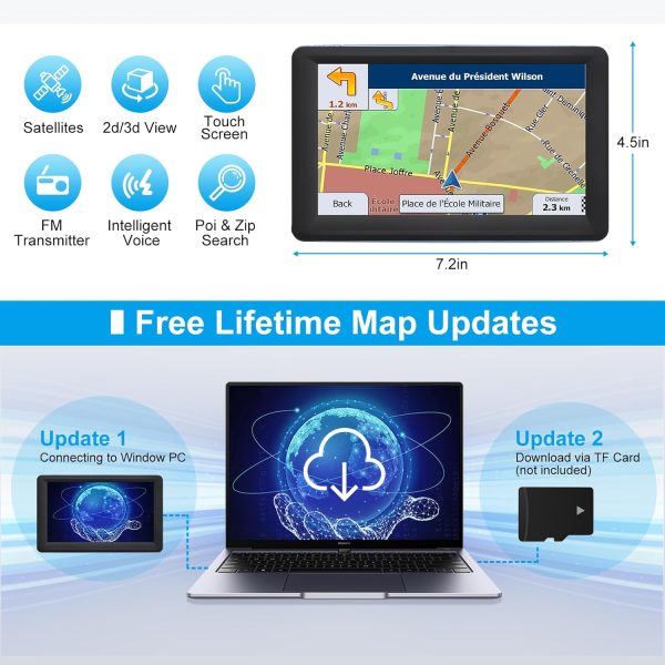 GPS Navigator for Car Truck RV, Latest 2025 Map, 7 inch Touch Screen Real Voice Spoken Turn-by-Turn Direction Reminding Navigation System for Cars, Vehicle GPS with Speed and Red Light Warning (Blue) - Image 7