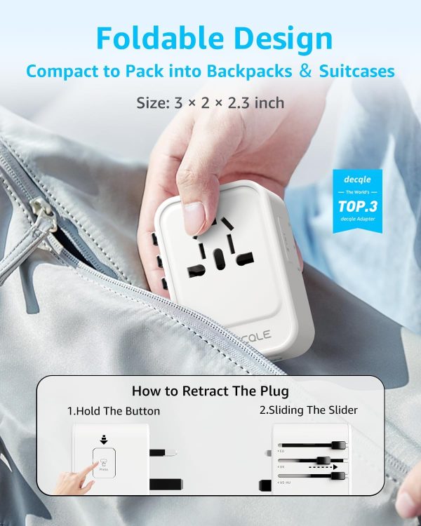 Universal Travel Adapter, International Travel Plug Adapter with 2 USB-C(PD 20W) ＆ 1 USB-A Ports, All in One Portable Adaptor, for USA, UK, EU, AU ＆ 224+ Countries (White) US - Image 4