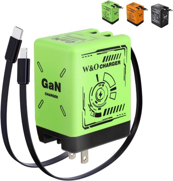 W&O Smart Charger, 2 in 1 W&O 120w Fast Charger, Retractable Wall Fast Charger, Portable Charger with All in 1 Foldable Plug, Fast Charging Power Adapter for Smartphones (Green)