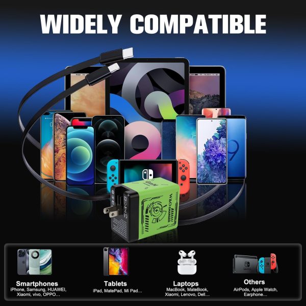 W&O Smart Charger, 2 in 1 W&O 120w Fast Charger, Retractable Wall Fast Charger, Portable Charger with All in 1 Foldable Plug, Fast Charging Power Adapter for Smartphones (Green) - Image 3